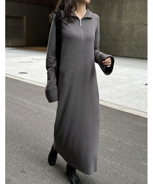 セール】[低身長サイズ有]ミラノリブハーフジップニットワンピース