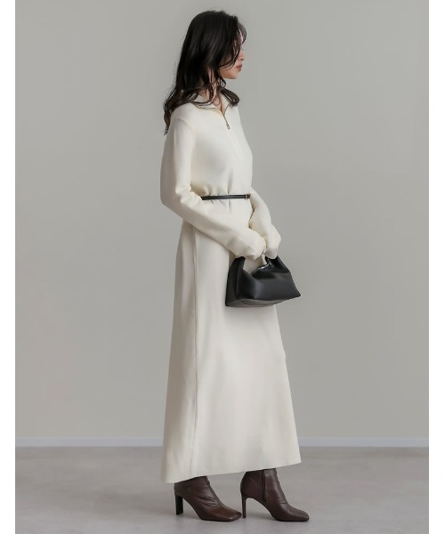 セール】[低身長サイズ有]ミラノリブハーフジップニットワンピース