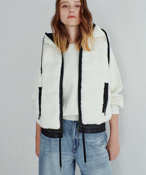 TITE IN THE STORE（ティテ　インザ　ストア）の「B7 ﾎﾞｱﾌｰﾃﾞｨﾀﾞｳﾝﾍﾞｽﾄ（ダウンベスト・レディース・ブラック/オフホワイト・38）」の12枚目の写真