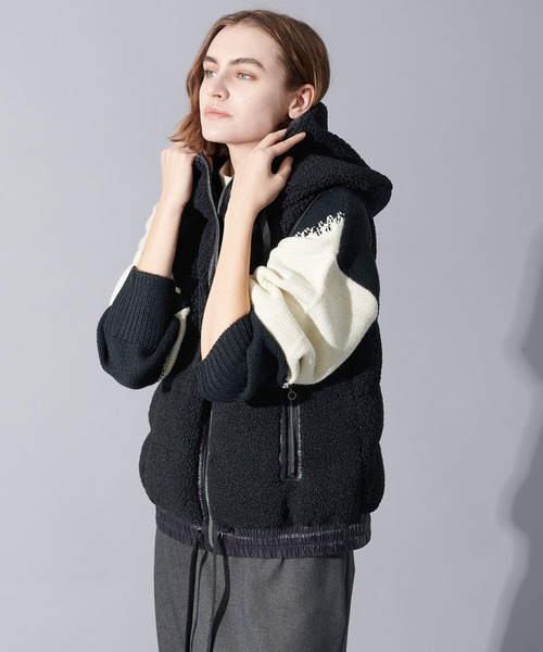 TITE IN THE STORE（ティテ　インザ　ストア）の「B7 ﾎﾞｱﾌｰﾃﾞｨﾀﾞｳﾝﾍﾞｽﾄ（ダウンベスト・レディース・ブラック/オフホワイト・38）」の7枚目の写真