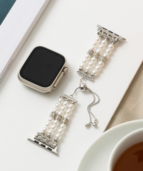emonique(エモニーク)の「スマートウォッチバンド Apple Watch バンド パール【38/40/41/42/44/45/49mm対応】(デジタル腕時計・レディース・ブラック/シルバー/ピンク・38/42)」の3枚目の写真