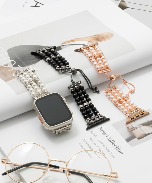 emonique(エモニーク)の「スマートウォッチバンド Apple Watch バンド パール【38/40/41/42/44/45/49mm対応】(デジタル腕時計・レディース・ブラック/シルバー/ピンク・38/42)」の4枚目の写真