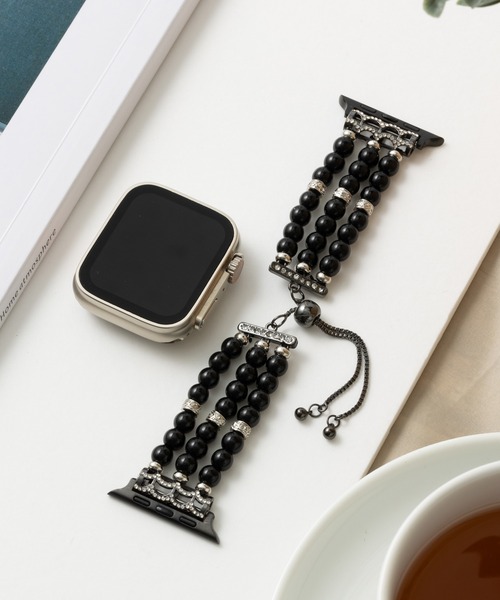 emonique(エモニーク)の「スマートウォッチバンド Apple Watch バンド パール【38/40/41/42/44/45/49mm対応】(デジタル腕時計・レディース・ブラック/シルバー/ピンク・38/42)」の5枚目の写真