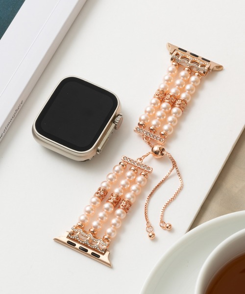 emonique(エモニーク)の「スマートウォッチバンド Apple Watch バンド パール【38/40/41/42/44/45/49mm対応】(デジタル腕時計・レディース・ブラック/シルバー/ピンク・38/42)」の6枚目の写真