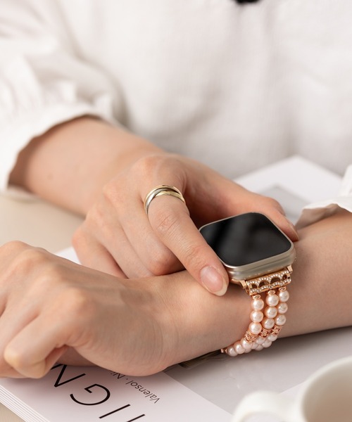 emonique(エモニーク)の「スマートウォッチバンド Apple Watch バンド パール【38/40/41/42/44/45/49mm対応】(デジタル腕時計・レディース・ブラック/シルバー/ピンク・38/42)」の8枚目の写真