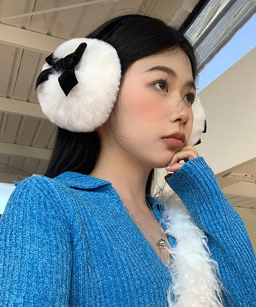 耳当て フェイクファー イヤーマフ リボン 耳あて イヤマフ もこもこ