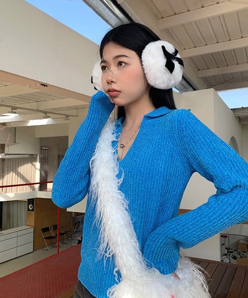耳当て フェイクファー イヤーマフ リボン 耳あて イヤマフ もこもこ