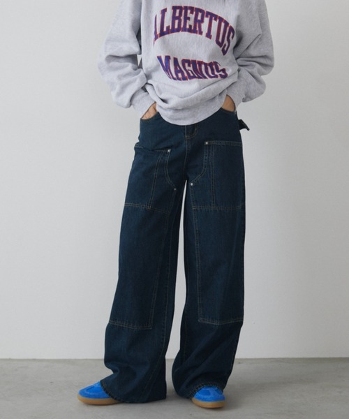 MERLOT（メルロー）の「ダブルニーペインターデニム（デニムパンツ・レディース・ホワイト/ブルー・FREE）」の9枚目の写真