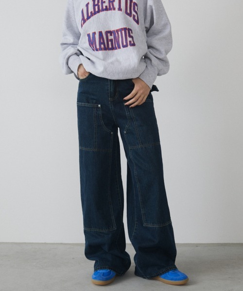 MERLOT（メルロー）の「ダブルニーペインターデニム（デニムパンツ・レディース・ホワイト/ブルー・FREE）」の11枚目の写真