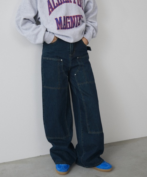 MERLOT（メルロー）の「ダブルニーペインターデニム（デニムパンツ・レディース・ホワイト/ブルー・FREE）」の12枚目の写真