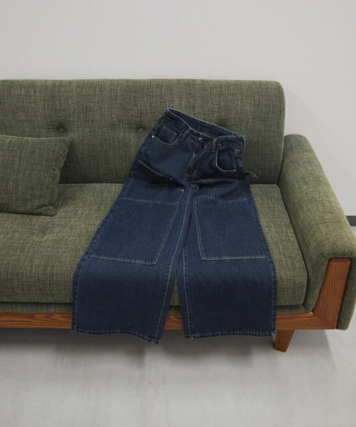 MERLOT（メルロー）の「ダブルニーペインターデニム（デニムパンツ・レディース・ホワイト/ブルー・FREE）」の4枚目の写真