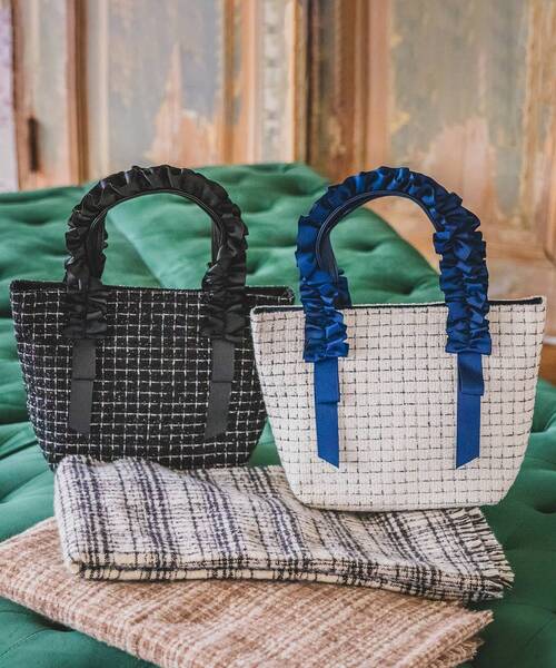 ITS'DEMO（イッツデモ）の「◆フリル手ツイードミニトート（ハンドバッグ・レディース・ホワイト系6/ブラック系3/ネイビー系3・00）」の4枚目の写真