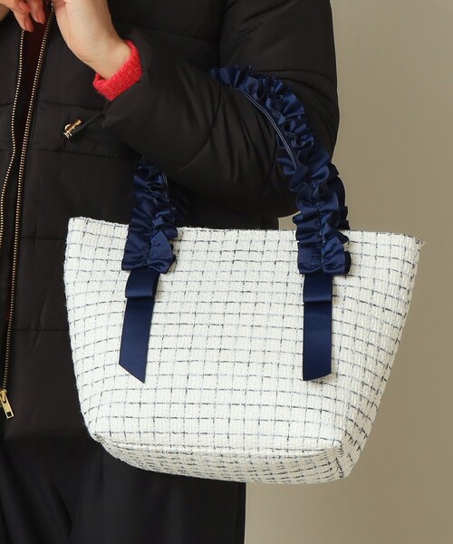ITS'DEMO（イッツデモ）の「◆フリル手ツイードミニトート（ハンドバッグ・レディース・ホワイト系6/ブラック系3/ネイビー系3・00）」の5枚目の写真