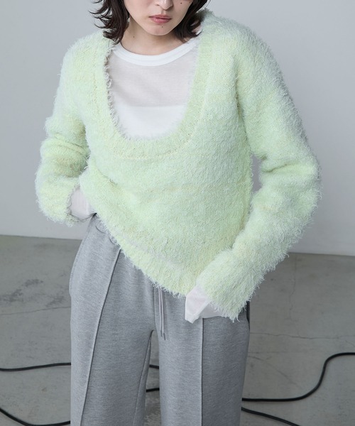 シャギーUネックニット CLEIO フリーサイズ セール】U-neck shaggy knit pullover / Uネックシャギーニット