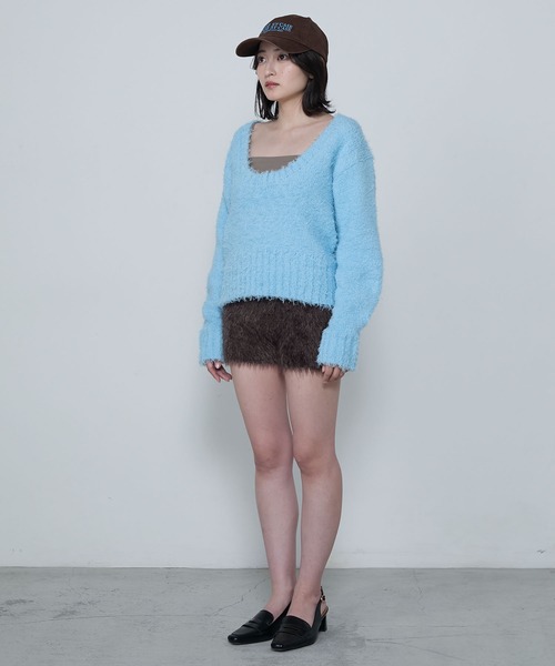セール】U-neck shaggy knit pullover / Uネックシャギーニット