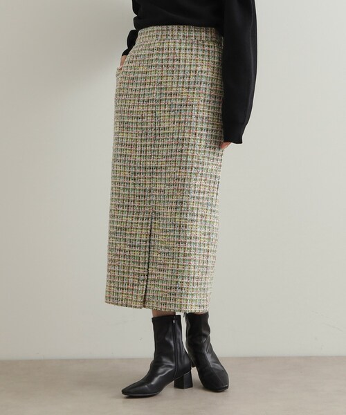 OPAQUE.CLIP（オペークドットクリップ）の「◆《Oggi掲載》ファンシーツイードナロースカート【洗濯機洗い可】（スカート・レディース・ネイビー系3/グリーン系その他5・38/40/42）」の2枚目の写真