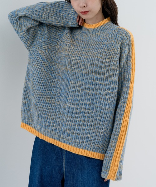 refinedworks(リファインドワークス)の「【refinedwokrs】配色ラインがデザインポイントのハイネックプルオーバー!(ニット/セーター・レディース・オレンジ/ベージュ/グリーン/ブルー/パープル・FREE)」の6枚目の写真