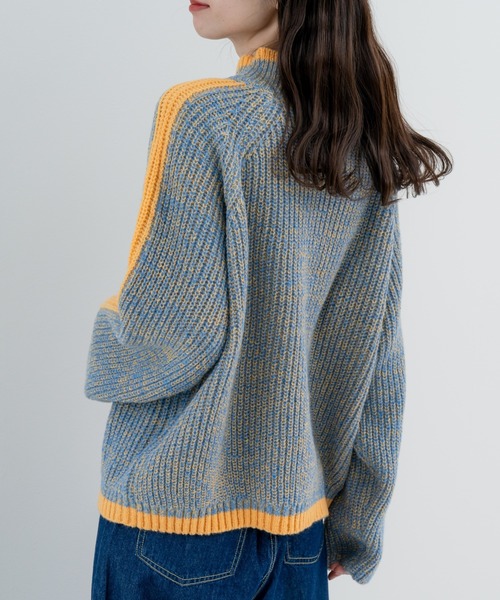 refinedworks(リファインドワークス)の「【refinedwokrs】配色ラインがデザインポイントのハイネックプルオーバー!(ニット/セーター・レディース・オレンジ/ベージュ/グリーン/ブルー/パープル・FREE)」の8枚目の写真