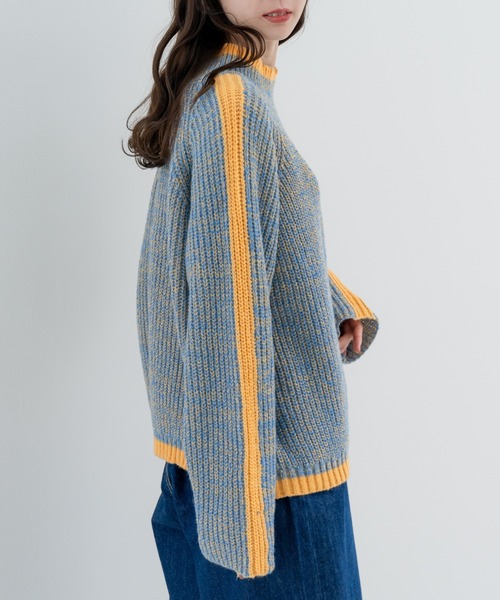 refinedworks(リファインドワークス)の「【refinedwokrs】配色ラインがデザインポイントのハイネックプルオーバー!(ニット/セーター・レディース・オレンジ/ベージュ/グリーン/ブルー/パープル・FREE)」の9枚目の写真