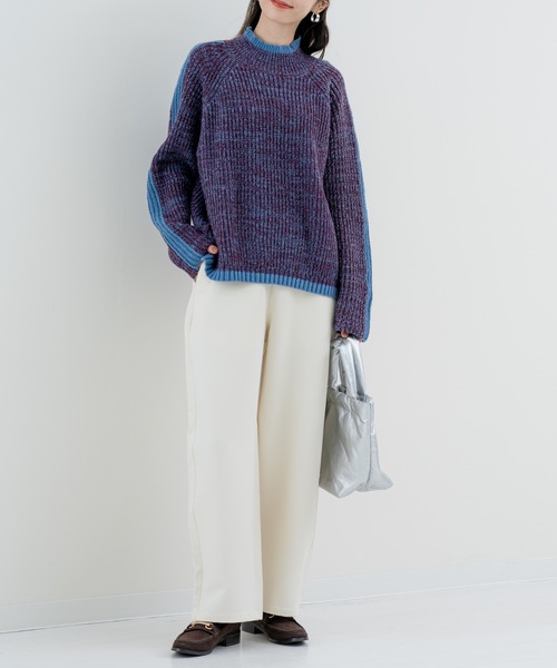 refinedworks(リファインドワークス)の「【refinedwokrs】配色ラインがデザインポイントのハイネックプルオーバー!(ニット/セーター・レディース・オレンジ/ベージュ/グリーン/ブルー/パープル・FREE)」の16枚目の写真