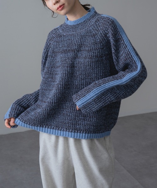 refinedworks(リファインドワークス)の「【refinedwokrs】配色 ライン がデザインポイントの ハイネック プルオーバー(ニット/セーター・レディース・オレンジ/ベージュ/グリーン/ブルー/パープル・FREE)」の17枚目の写真
