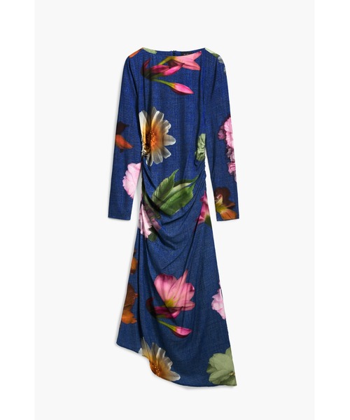 Desigual(デシグアル)の「アシンメトリードレープ フラワーワンピース ネイビー(ワンピース・レディース・ブルー・XS/S/M/L/XL)」の1枚目の写真