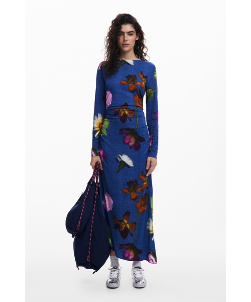 Desigual(デシグアル)の「アシンメトリードレープ フラワーワンピース ネイビー(ワンピース・レディース・ブルー・XS/S/M/L/XL)」の2枚目の写真
