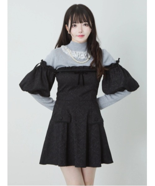 Ank Rouge(アンクルージュ)の「ジャガードオフショルワンピース(ワンピース・レディース・ブルー/ブラック/ホワイト・M)」の2枚目の写真