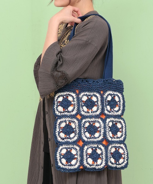 チチカカ（チチカカ）の「Rico ペーパークロシェトートバッグ（トートバッグ・レディース・ネイビー/アイボリー・FREE）」の2枚目の写真