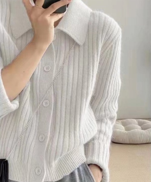 前ボタンえり付きリブニットカーデ（カーディガン/ボレロ）｜deux amour（ドゥーザムール） 4,705円