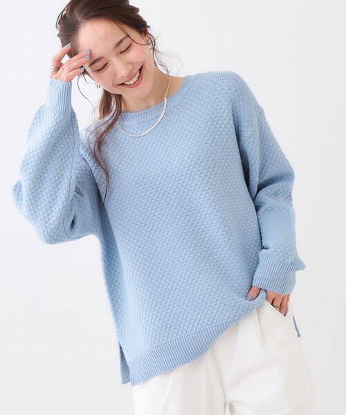 DRESKIP(ドレスキップ)の「【高レビュー/洗える/S-LL】ポコポコの表面感が魅力 ラーベン柄ニット(ニット/セーター・レディース・ベージュ/ブラック/イエロー系その他/オフホワイト/ブルー・01/02/03/04)」の4枚目の写真