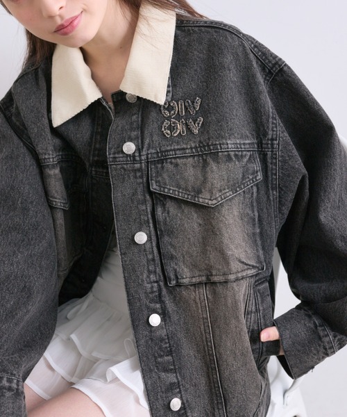 OLIVE des OLIVE(オリーブデオリーブ)の「配色衿ゆるたぽGジャン(デニムジャケット・レディース・ブルー/ブラック・FREE)」の14枚目の写真