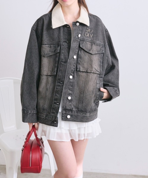 OLIVE des OLIVE(オリーブデオリーブ)の「配色衿ゆるたぽGジャン(デニムジャケット・レディース・ブルー/ブラック・FREE)」の15枚目の写真