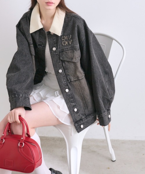 OLIVE des OLIVE(オリーブデオリーブ)の「配色衿ゆるたぽGジャン(デニムジャケット・レディース・ブルー/ブラック・FREE)」の16枚目の写真