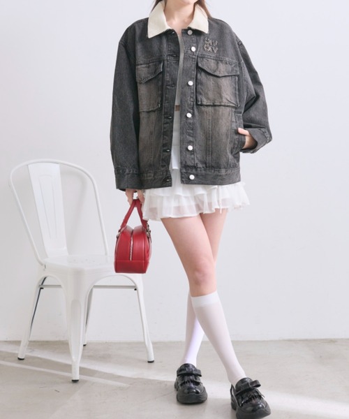 OLIVE des OLIVE(オリーブデオリーブ)の「配色衿ゆるたぽGジャン(デニムジャケット・レディース・ブルー/ブラック・FREE)」の19枚目の写真