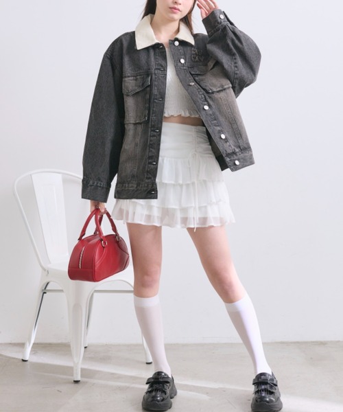 OLIVE des OLIVE(オリーブデオリーブ)の「配色衿ゆるたぽGジャン(デニムジャケット・レディース・ブルー/ブラック・FREE)」の20枚目の写真