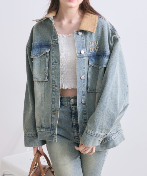 OLIVE des OLIVE(オリーブデオリーブ)の「配色衿ゆるたぽGジャン(デニムジャケット・レディース・ブルー/ブラック・FREE)」の22枚目の写真