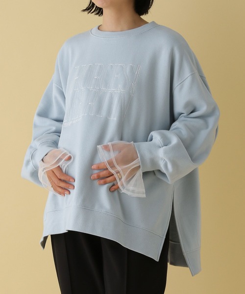 LEPSIM（レプシィム）の「【産前・産後対応】マタニティ／白抜きロゴ刺繍プルオーバー　291018（スウェット・レディース・ブルー/グレー・FREE）」の11枚目の写真