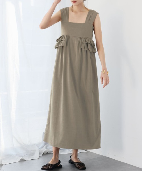 ELFRANK(エルフランク)の「リネンライクオフショルダーAラインワンピース(ワンピース・レディース・ブラック/カーキ・FREE)」の5枚目の写真