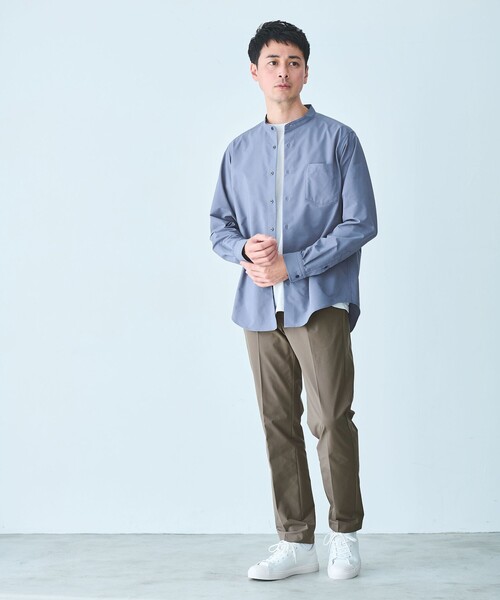 green label relaxing(グリーンレーベルリラクシング)の「【WEB限定】JUST fit バンドカラー 長袖 シャツ -ストレッチ-(シャツ/ブラウス・メンズ・コバルトブルー/ライトグレー/ベージュ・M/XL/L/S)」の5枚目の写真