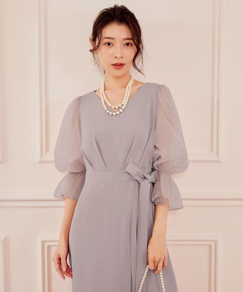DRESS PLUS（ドレスプラス）の「パーティードレス 結婚式 ワンピース シアー素材（ドレス・レディース・モカ/コーラルピンク/ブラック/ライトグレー・S/M/L/XL/XXL）」の12枚目の写真
