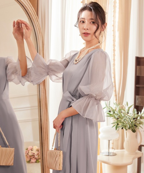 DRESS PLUS（ドレスプラス）の「パーティードレス 結婚式 ワンピース シアー素材（ドレス・レディース・モカ/コーラルピンク/ブラック/ライトグレー・S/M/L/XL/XXL）」の13枚目の写真