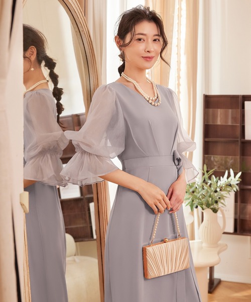 DRESS PLUS（ドレスプラス）の「パーティードレス 結婚式 ワンピース シアー素材（ドレス・レディース・モカ/コーラルピンク/ブラック/ライトグレー・S/M/L/XL/XXL）」の15枚目の写真
