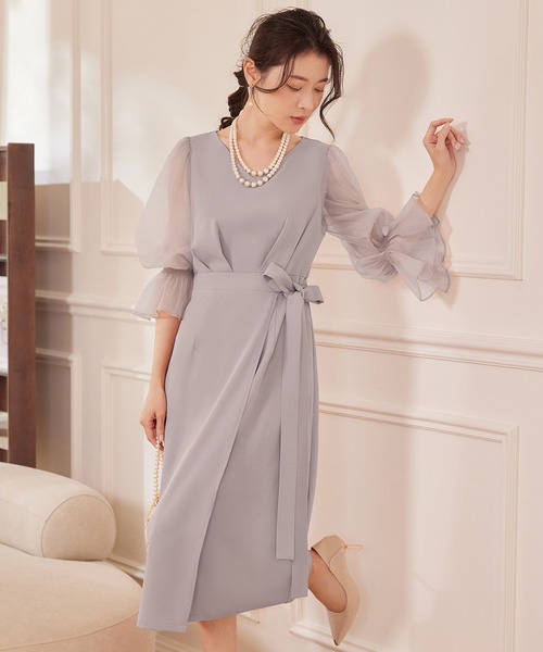DRESS PLUS（ドレスプラス）の「パーティードレス 結婚式 ワンピース シアー素材（ドレス・レディース・モカ/コーラルピンク/ブラック/ライトグレー・S/M/L/XL/XXL）」の17枚目の写真