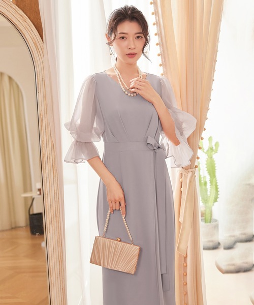 DRESS PLUS（ドレスプラス）の「パーティードレス 結婚式 ワンピース シアー素材（ドレス・レディース・モカ/コーラルピンク/ブラック/ライトグレー・S/M/L/XL/XXL）」の18枚目の写真