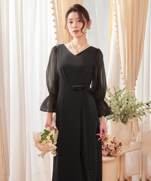 DRESS PLUS（ドレスプラス）の「パーティードレス 結婚式 ワンピース シアー素材（ドレス・レディース・モカ/コーラルピンク/ブラック/ライトグレー・S/M/L/XL/XXL）」の5枚目の写真