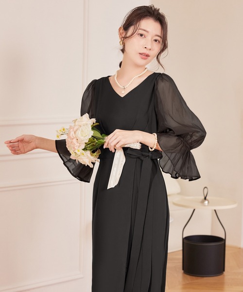DRESS PLUS（ドレスプラス）の「パーティードレス 結婚式 ワンピース シアー素材（ドレス・レディース・モカ/コーラルピンク/ブラック/ライトグレー・S/M/L/XL/XXL）」の11枚目の写真