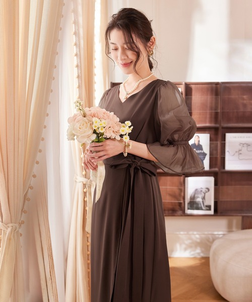 DRESS PLUS（ドレスプラス）の「パーティードレス 結婚式 ワンピース シアー素材（ドレス・レディース・モカ/コーラルピンク/ブラック/ライトグレー・S/M/L/XL/XXL）」の20枚目の写真