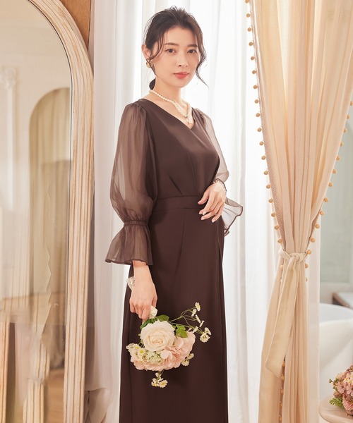 DRESS PLUS（ドレスプラス）の「パーティードレス 結婚式 ワンピース シアー素材（ドレス・レディース・モカ/コーラルピンク/ブラック/ライトグレー・S/M/L/XL/XXL）」の22枚目の写真