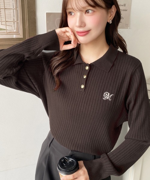 セール】刺繍入り衿付きポロニット（ニット/セーター）｜moment+